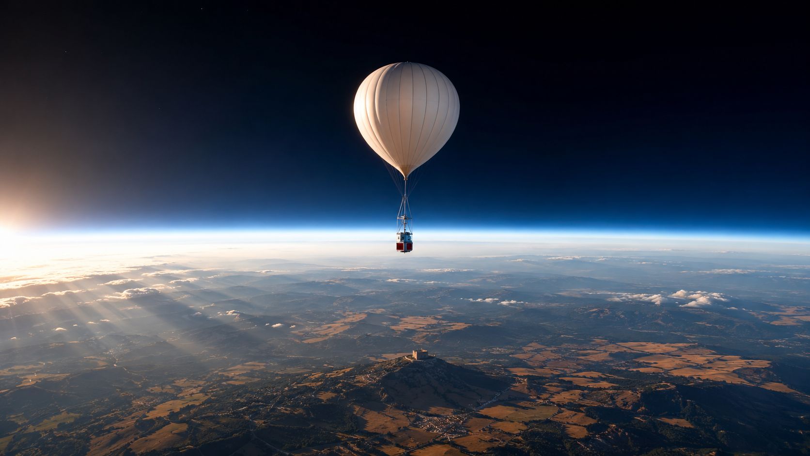 Fotograma del ascenso del globo sobre la curvatura terrestre
